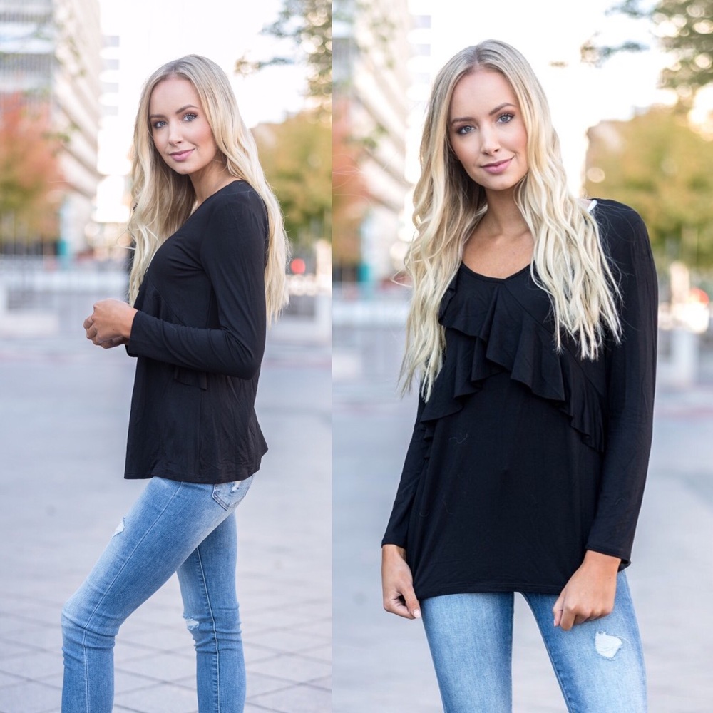Ruffle Tunic Top Black